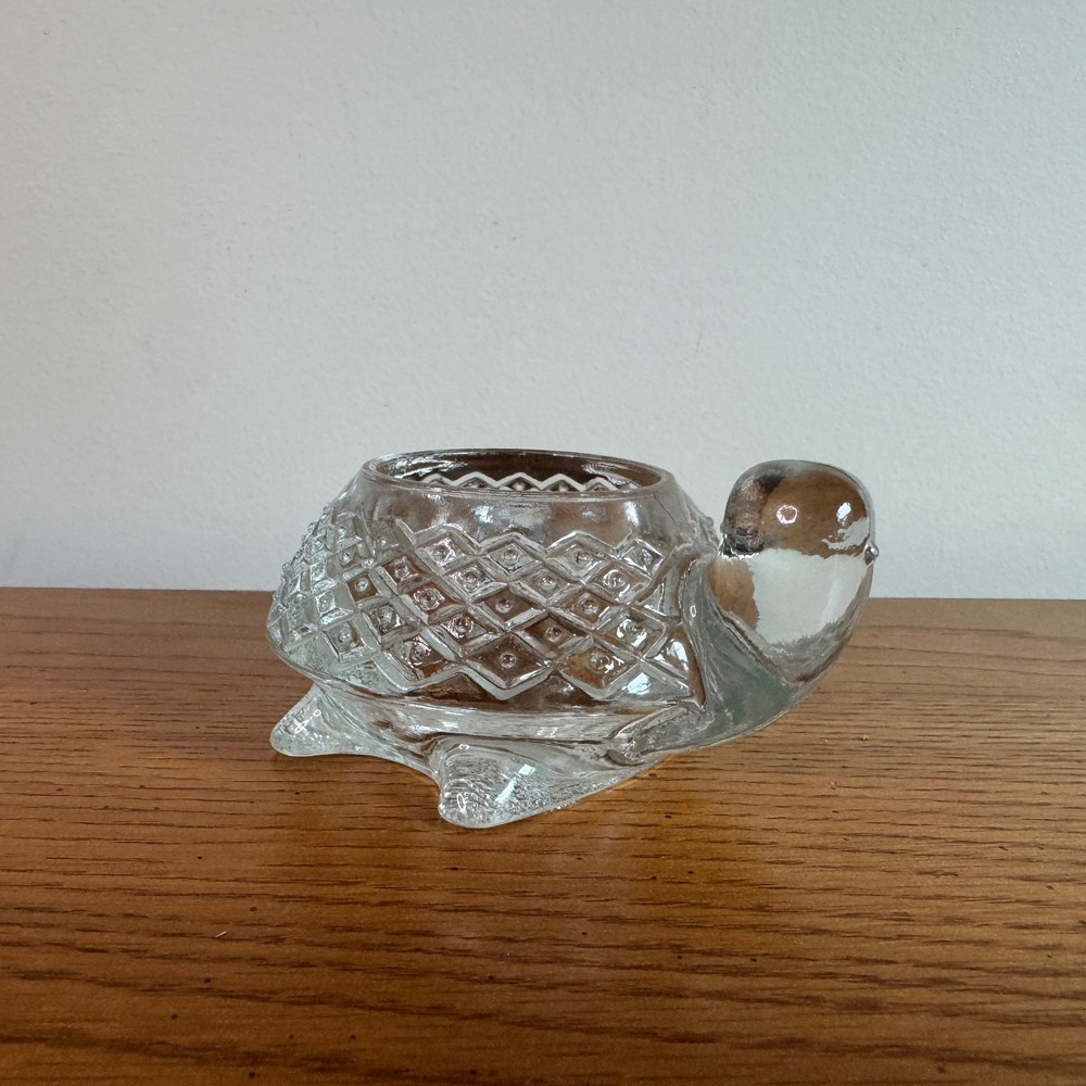 Avon Turtle‎ Glass Clear Diamond Pattern Trinket Dish Candle Holder